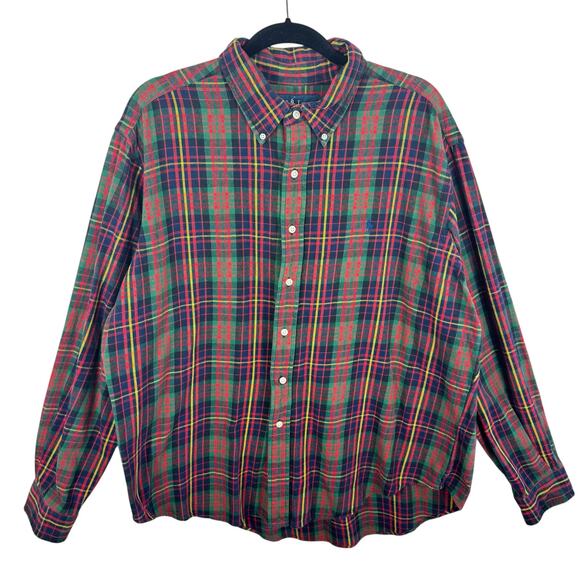 Polo Ralph Lauren Vintage Cotton Long Sleeve Button Up Flannel Shirt Men's XXL - Picture 1 of 8